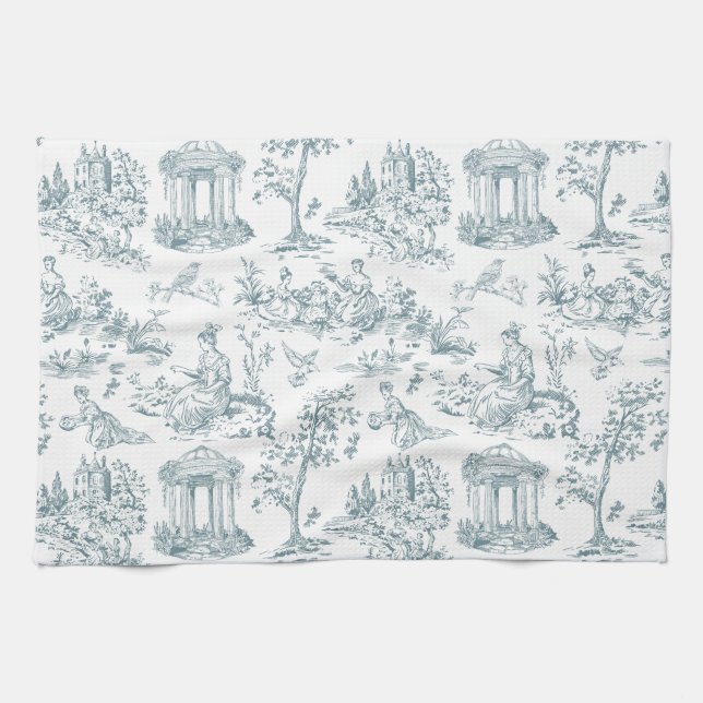 Blue and White French Toile Kitchen Towel (Horizontal)