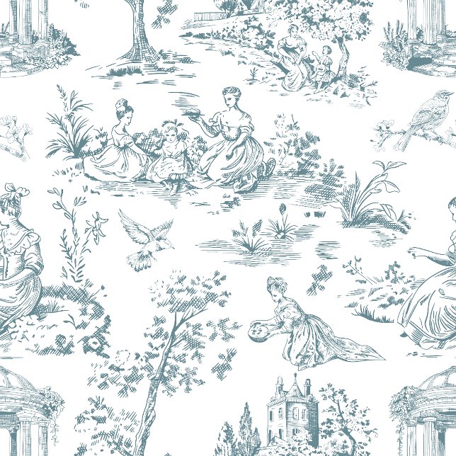 Blue and White French Toile Throw Pillow (Creator Uploaded)