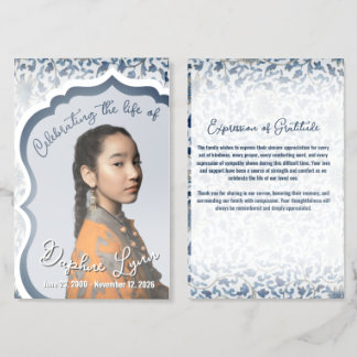 Blue and White Funeral Program Memorial Brochure
