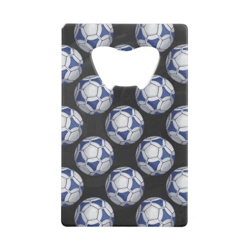 Blue and White Futbal Pattern Credit Card Bottle Opener