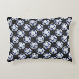 Blue and White Futbal Pattern Decorative Pillow