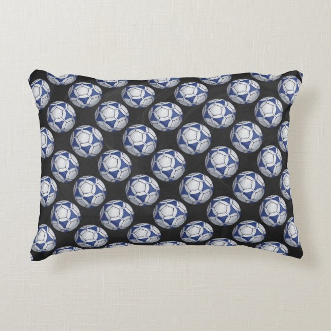 Blue and White Futbal Pattern Decorative Pillow (Front)