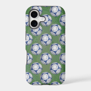 Blue and White Futbal Pattern iPhone 17 Case