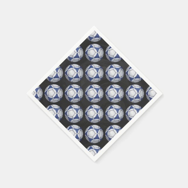 Blue and White Futbal Pattern Paper Napkins (Corner)