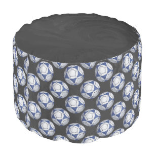Blue and White Futbal Pattern Pouf