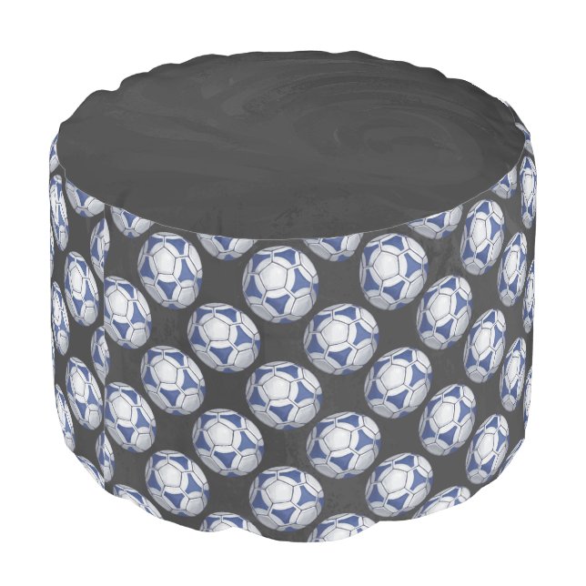 Blue and White Futbal Pattern Pouf (Angled Back)