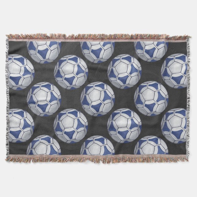 Blue and White Futbal Pattern Throw Blanket (Front)