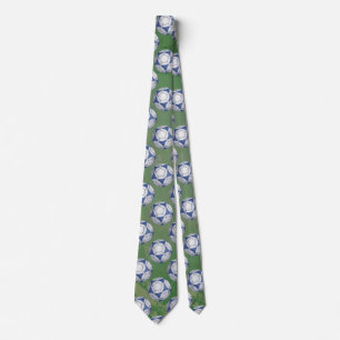 Blue and White Futbal Pattern Tie