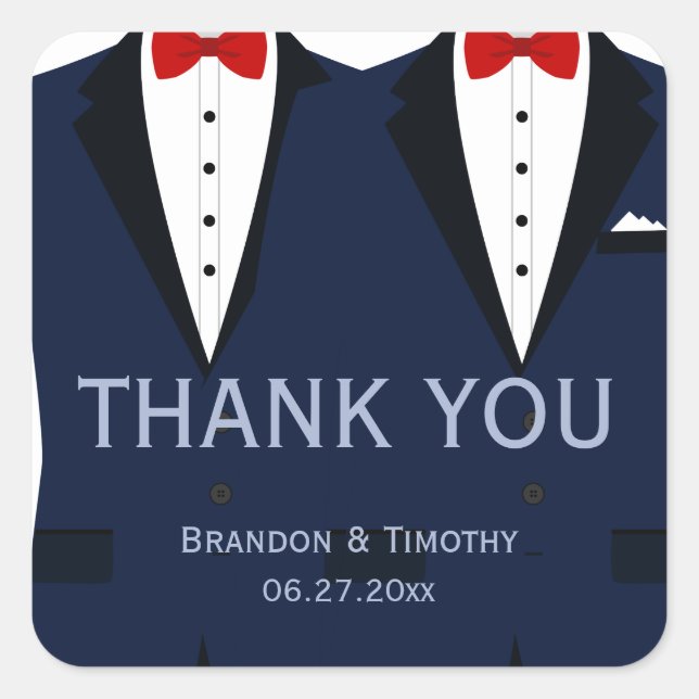 Blue And White Gay Wedding Favour Stickers (Front)