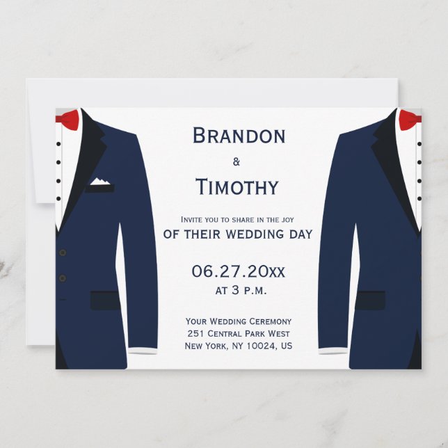 Blue And White Gay Wedding Invitations (Front)