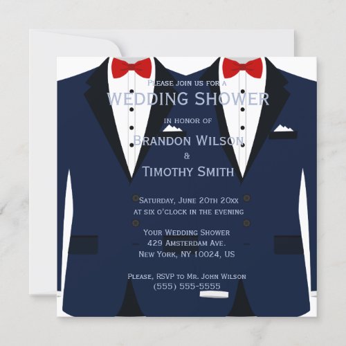 Blue And White Gay Wedding Shower Invitations