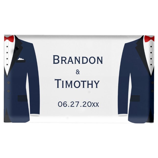 Blue And White Gay Wedding Table Card Holder (Front)