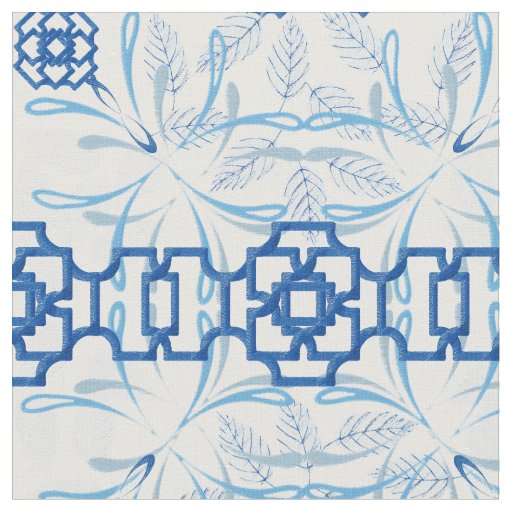 Blue and White Geometric Floral Fabric