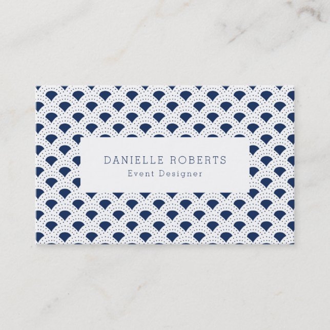 Blue and white geometric Japanese pattern Business Card (Front)