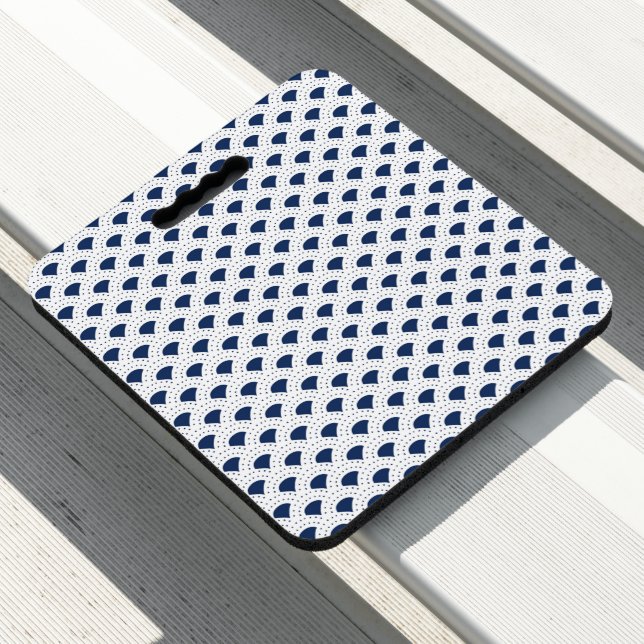 Blue and white geometric Lapanise pattern Seat Cushion (In Situ)