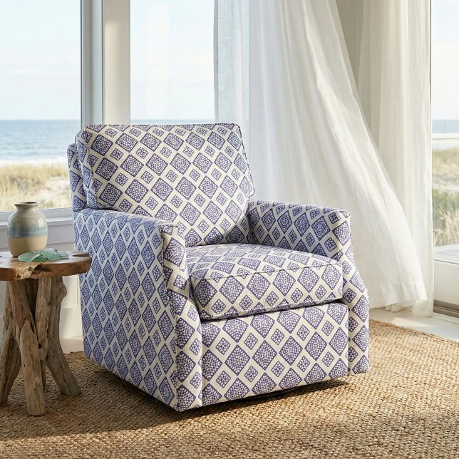 Blue and White Geometric Mosaic Mediterranean Tile Fabric (Creator Uploaded)