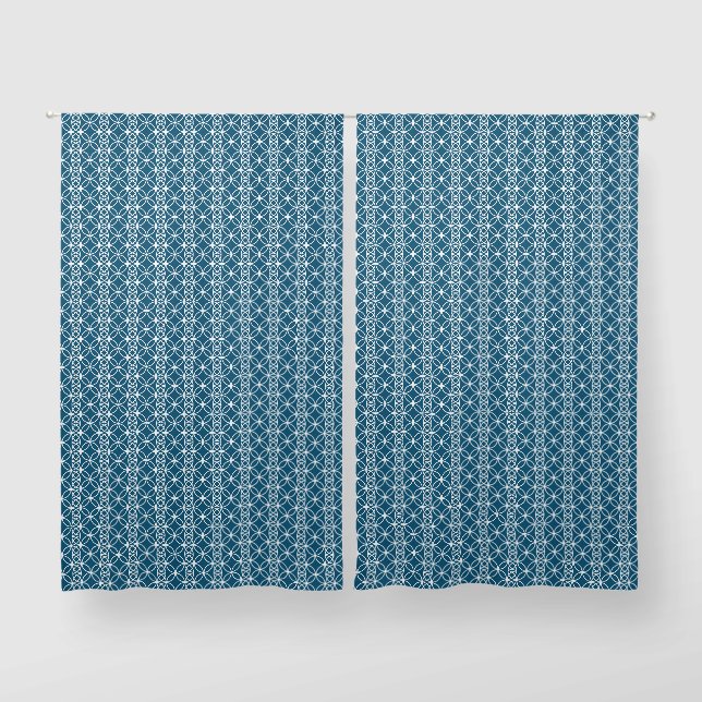 Blue and white geometric pattern  blackout curtains (Pair)