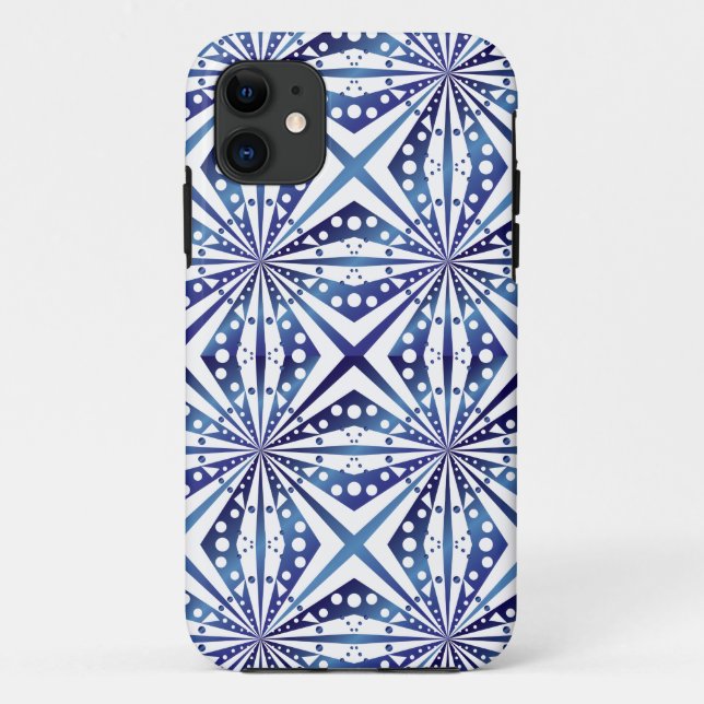 Blue and White Geometric Pattern Case-Mate iPhone Case (Back)