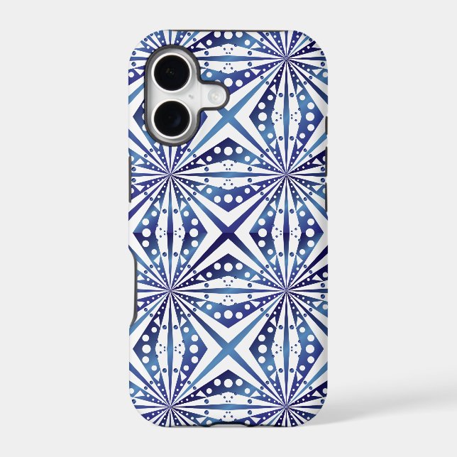 Blue and White Geometric Pattern Iphone Case (Back)