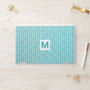 Blue and White Geometric Pattern Monogram HP Laptop Skin