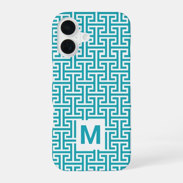 Blue and White Geometric Pattern Monogram Iphone Case (Back)