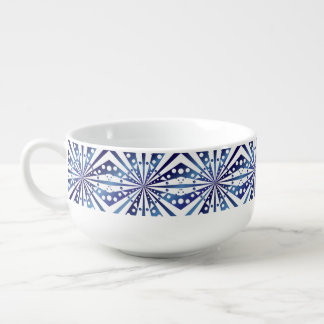 Blue and White Geometric Pattern Soup Mug