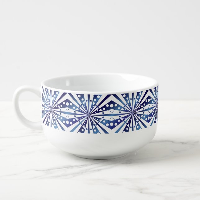 Blue and White Geometric Pattern Soup Mug (Right)