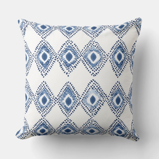 Blue and White Geometric Throw Pillow (Front)