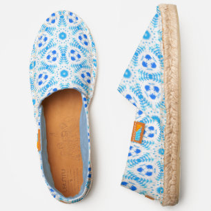 Blue and White Geometric Watercolor Pattern Espadrilles