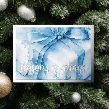 Blue And White Gift Seaon's Greetings Watercolor Holiday Card by TailoredType at Zazzle