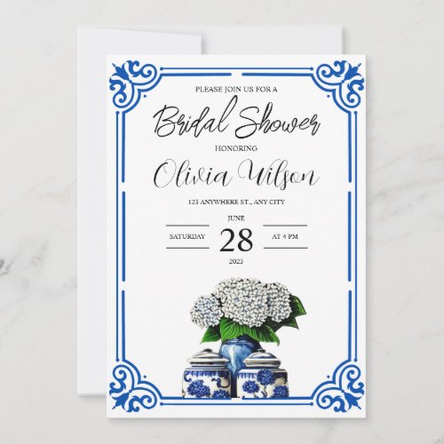 Blue and White Ginger Jar Bridal Shower Invitation
