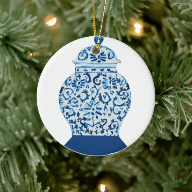 Blue and White Ginger Jar Ceramic Ornament (Tree)