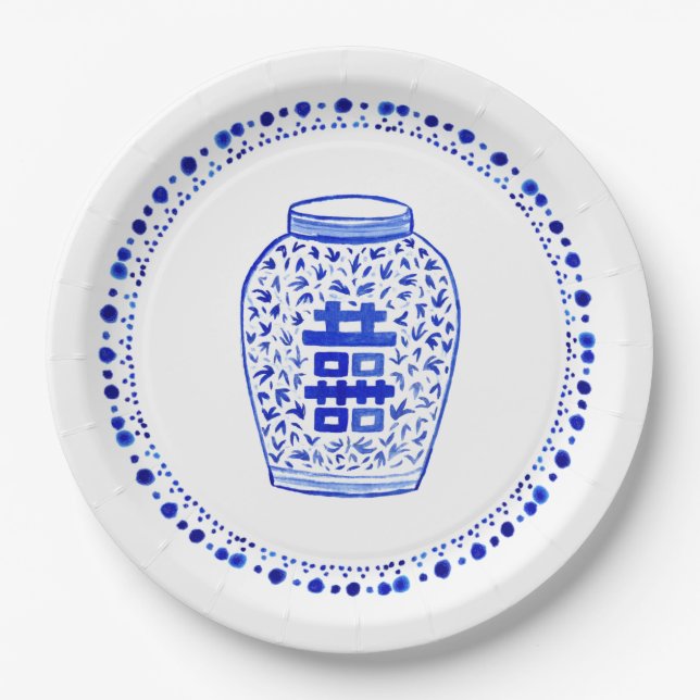 Blue and White Ginger Jar Collection Paper Plates (Front)
