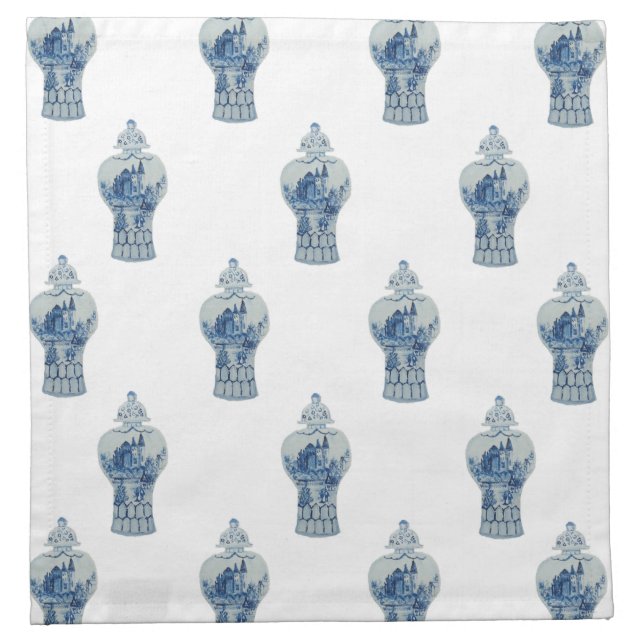 Blue and White Ginger Jar Jars  Cloth Napkin (Front)