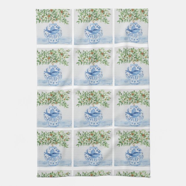 Blue and White Ginger Jar Kitchen Towel (Vertical)