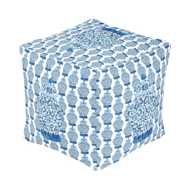Blue and  White Ginger Jar Pouf (Angled Back)