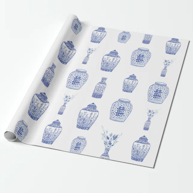 Blue and White Ginger Jar Wrapping Paper Zazzle