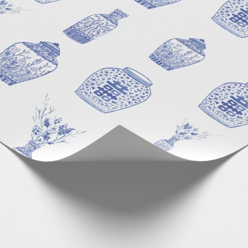 Blue and White Ginger Jar Wrapping Paper Zazzle