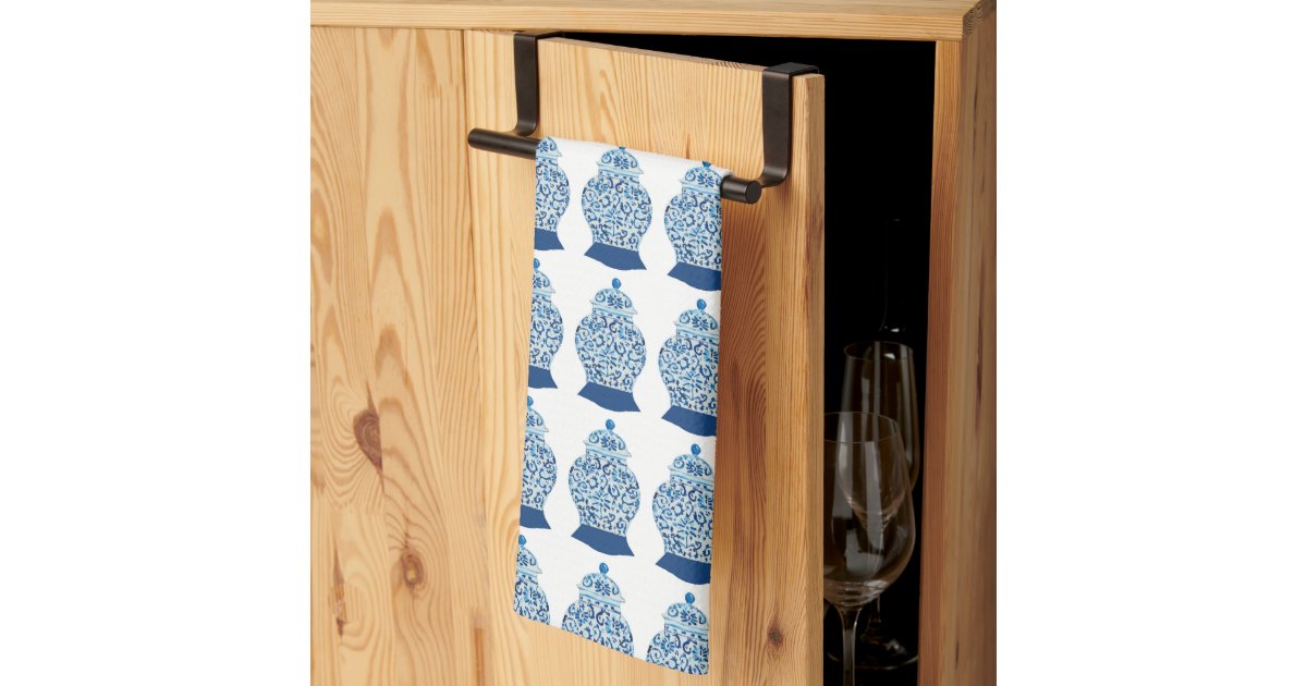 Blue Gingham Ginger Jar Kitchen Towel - Pearls In Bloom