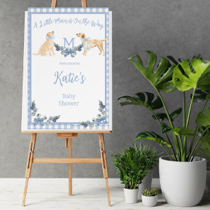 Blue and White Gingham Baby Shower Welcome Sign