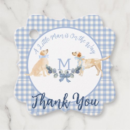 Blue and White Gingham Baby Shower Welcome Sign Favor Tags