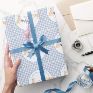 Blue and White Gingham Baby Shower Wrapping Paper
