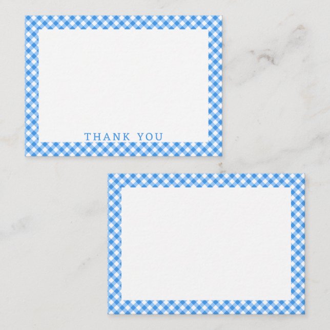 Blue And White Gingham Buffalo Plaid Thank You Note Card (Front/Back)