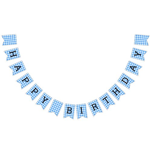 Blue And White Gingham Check Happy Birthday Bunting Flags