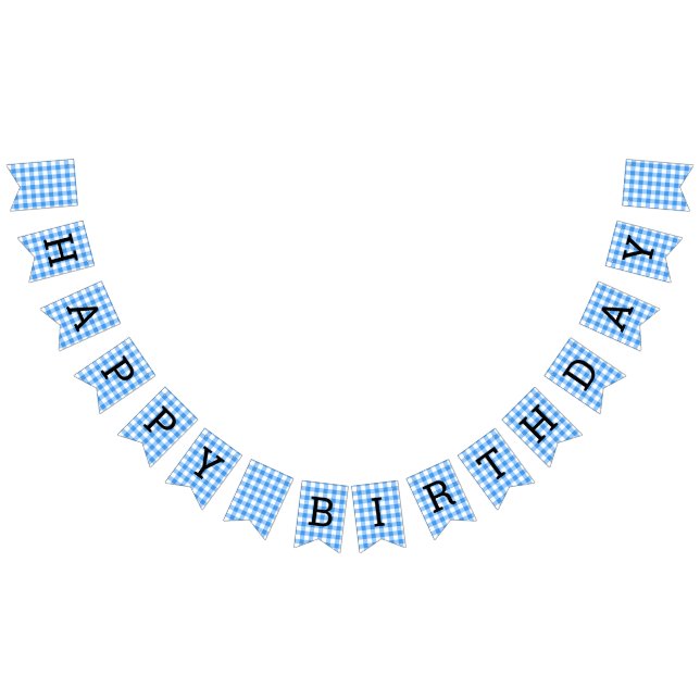 Blue And White Gingham Check Happy Birthday Bunting Flags (All)