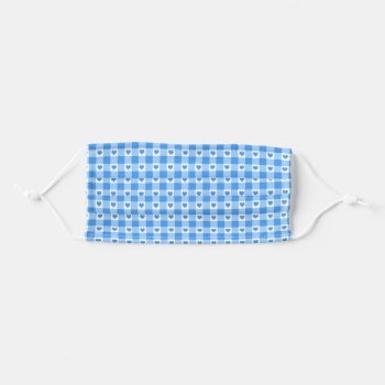 Blue And White Gingham Check Heart Pattern Adult Cloth Face Mask by InTrendPatterns at Zazzle
