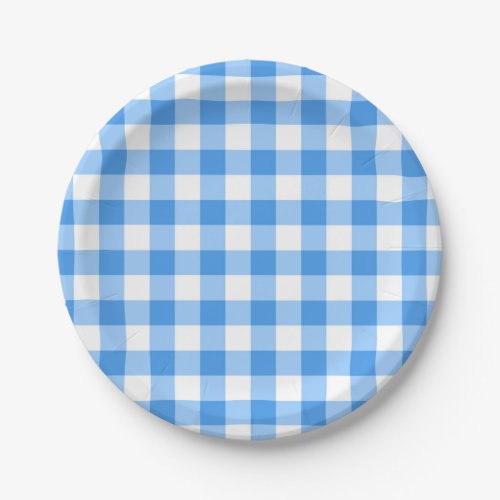 Blue And White Gingham Check Pattern Paper Plates