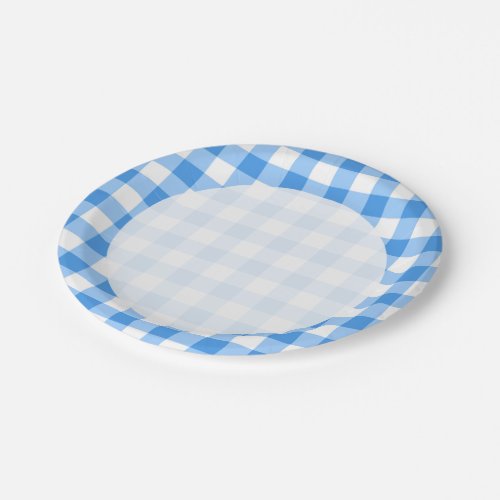 Blue And White Gingham Check Pattern Paper Plates