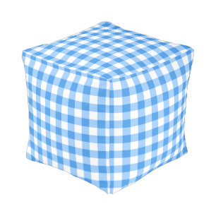 Blue And White Gingham Check Pattern Pouf
