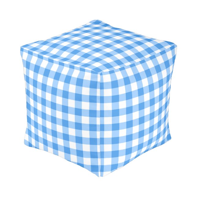 Blue And White Gingham Check Pattern Pouf (Angled Front)